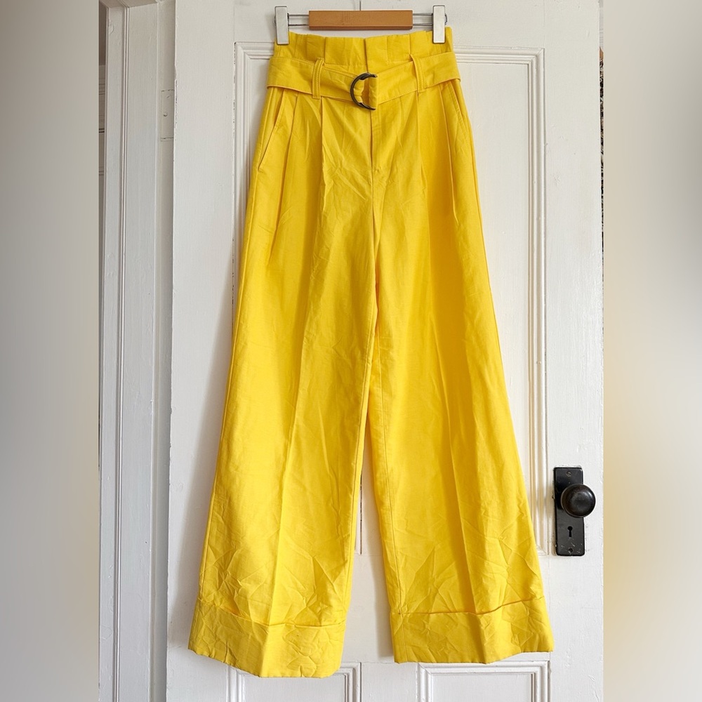 🏷️ NWT Banana Republic Wide-Leg Paperbag Pant in Yellow Umbrella XS - Picture 3 of 7